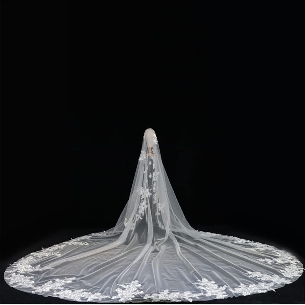 Long Pearls Wedding Veil Tulle 1T White Bridal Veil Crystal Beaded Bride Veil Ivory Bridal Party Veils(Ivory)