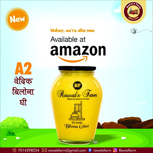 Image of Rawat's Farm A2 Vedic Bilona Cow Ghee 1000 ml | Glass Jar | Curd Churned Bilona Ghee | Government Laboratory Passed | 100% Natural | Immunity Booster | Good for Heart |