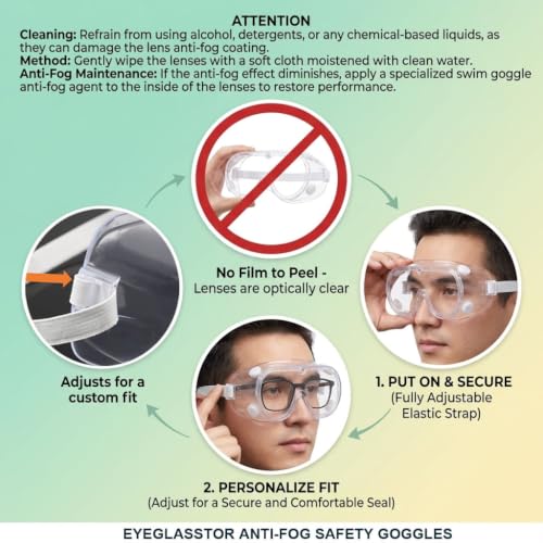 EYEGLASSTOR 4 Pack Protective Safety Goggle for lab chemistry soft lightweight goggles over prescription glasses Anti-Splash worker construction Eye protection Science Onion Cutting and More White by EYEGLASSTOR - Image 4