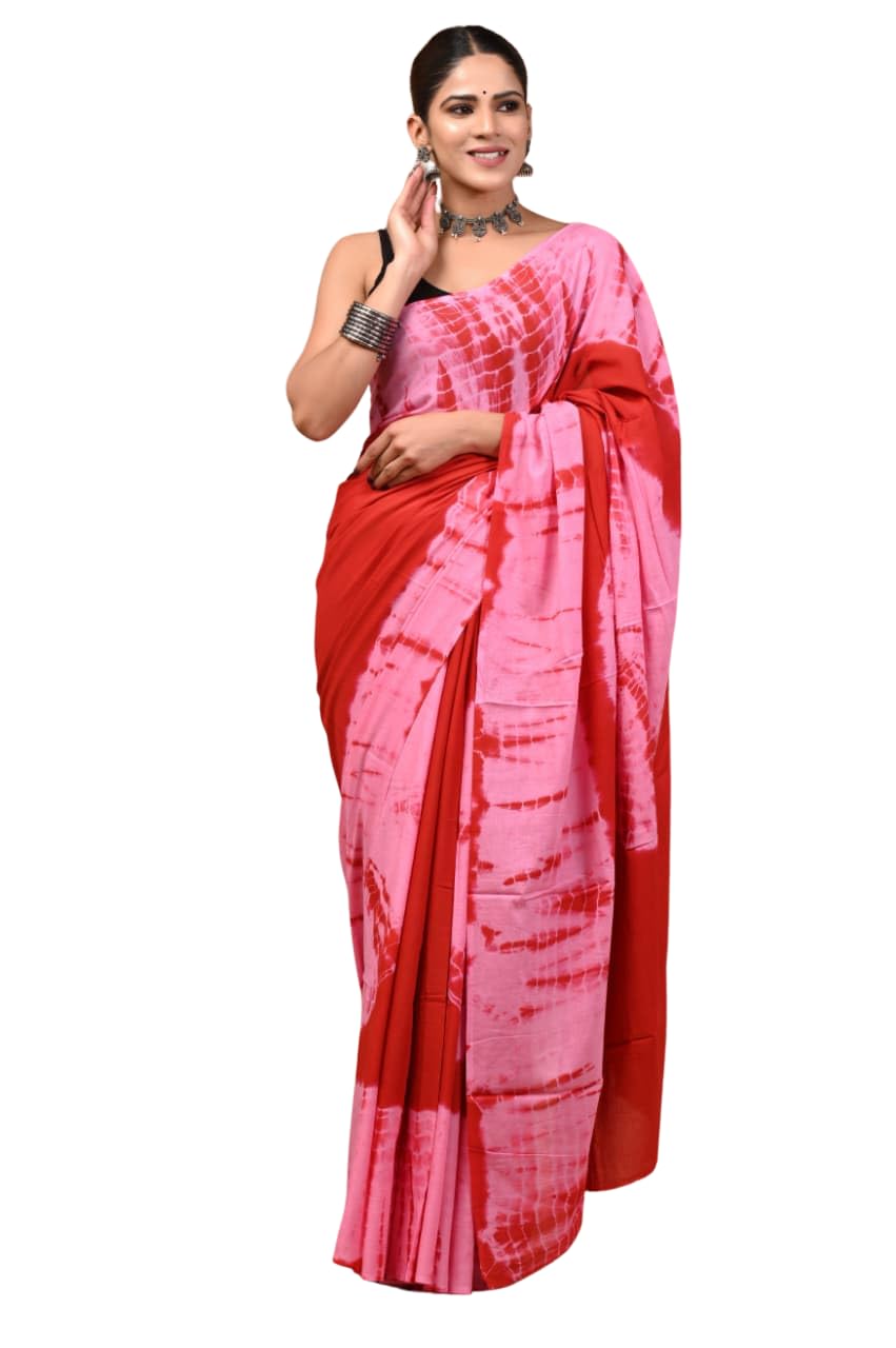 Pure Cotton Saree for Women with Striped Pallu, Ethnic Print, and Matching Blouse Piece, Stylish, Breathable, and Perfect for Hot Weather (Pink Free Size)-image-42