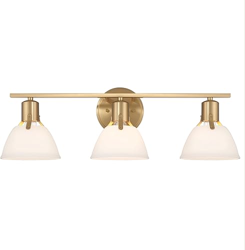 Vista 13 de Cooper - Lámpara de tocador de metal de 3 luces con pantallas de vidrio grabado, blanco y dorado