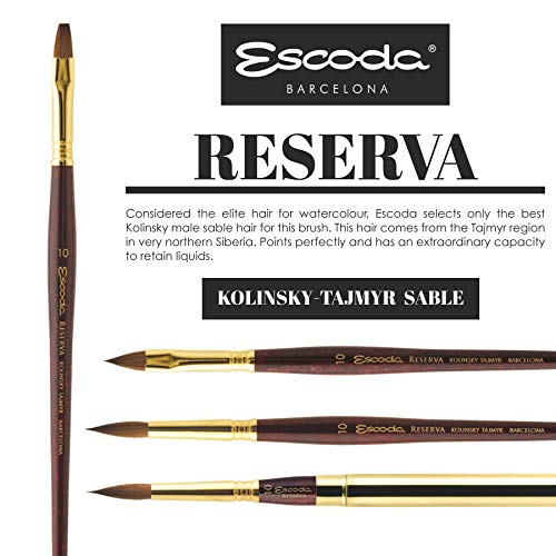 Escoda Reserva 1212 Series Artist Watercolor Short Handle Paint Brush, Size 6, Round - Thumbnail 4