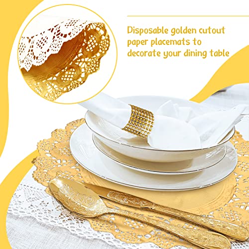 50 Set Napkin Rings And Paper Placemats Bulk 50 Diamond Napkin Holder And 50 Doilies 12 Inch Round For Table Decorations, Dinner, Wedding, Party Decoration (Gold) #TOP4