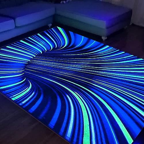 HOLAVIDA Neon 3D Vortex Illusion Teppich, Schwarzlicht-UV-reaktiver Optischer Bereichsteppich,...