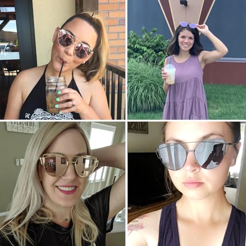 Cat Eye Sunglasses for Women Double Bridges Aviator Sun Glasses Metal Frame Mirrored Lens Y2K Glasses UV400 Protection2