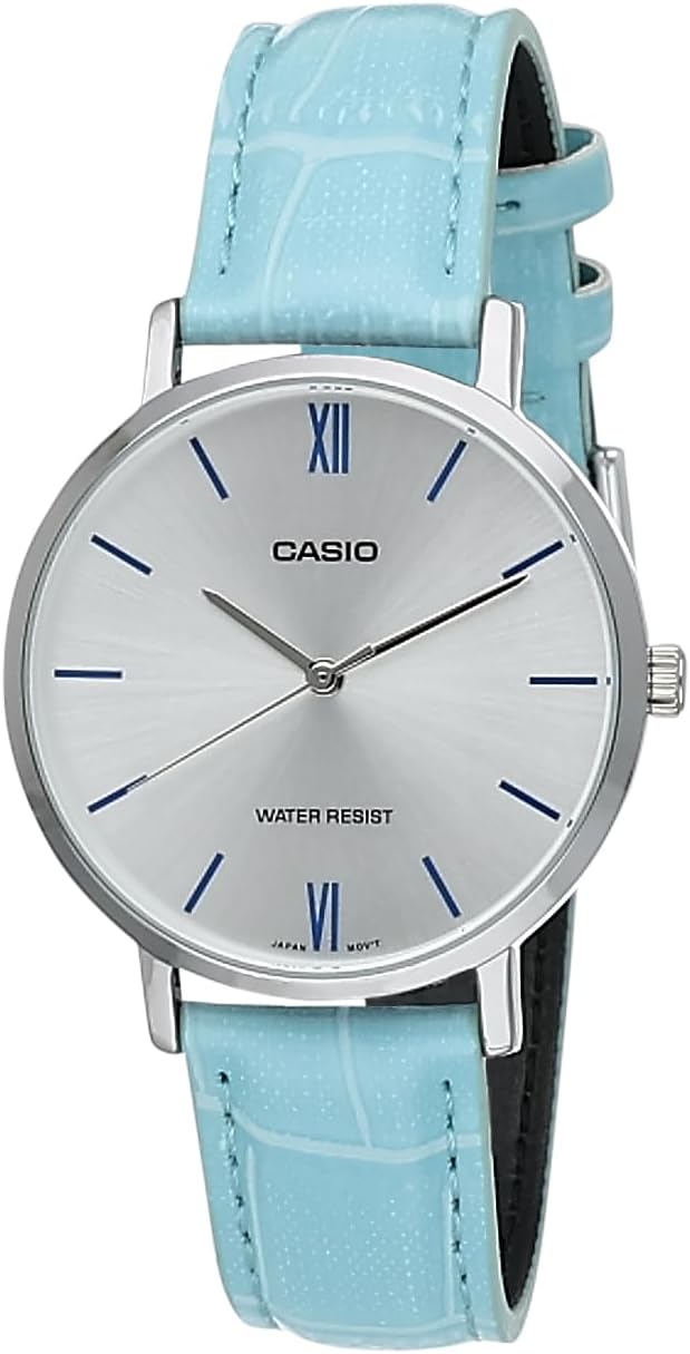 Casio LTP-VT01L-7B3 Women’s Minimalistic Silver Dial Blue Leather Band Analog Watch