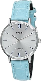 ساعة جلد مقاومة للماء دائرية انالوج بعقارب للنساء من كاسيو- موديل LTP-VT01L-1BUDF, أزرق