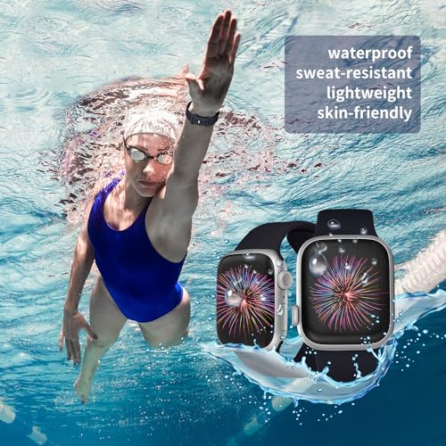 Image of Sport Bands Compatible with Apple Watch Band 38mm /40mm /41mm /42mm /44mm /45mm /49mm Women Men,Soft Silicone Strap Compatible with iWatch Ultra2 /Ultra Series10 /9 /8 /7 /6 /5 /4 /3 /2 /1 /SE Black