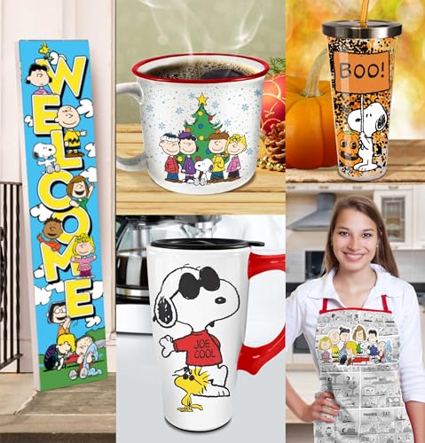 Image of Spoontiques - Ceramic Travel Coffee Mug with Lid and Handle - Spill Proof Lid - Double Walled Mug for Hot and Cold Beverages - Microwave and Dishwasher Safe - Snoopy