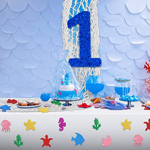 154 Pcs Fish Net Sea Party Decorations 2 Pcs White Rectangle Tablecloth 2 Pcs Cotton Fish Net 150 Pcs Glitter Sea Animals Stickers For Ocean Party #TOP5