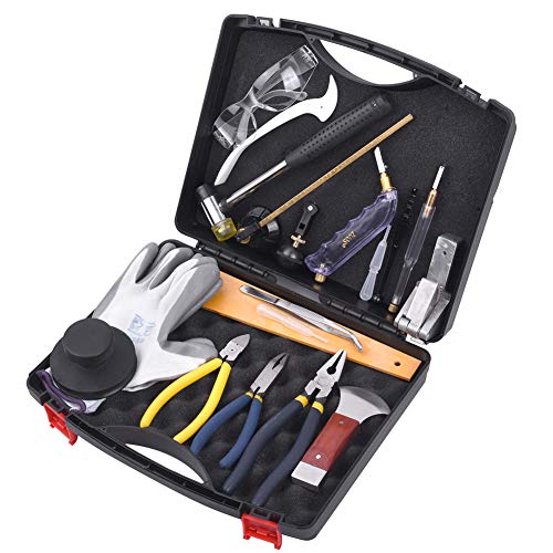 Professional 16 Pieces Mosaic tile and Stained Glass Start-up Tool Set with Carrying Case, Lead Came Kit for Beginner with Cutters, Pliers, Square, Hammer, Fid, Safety Glass, etc. - Thumbnail 2