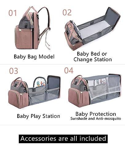 Houscly Diaper Bag Backpack With Changing Station: Pink Baby Toddler Bags For Girls Boys Women Large Big Travel Backpack Pañaleras Modernas Para Bebe Niña Newborn Essentials Mom Must Haves Baby Registry thumb #1