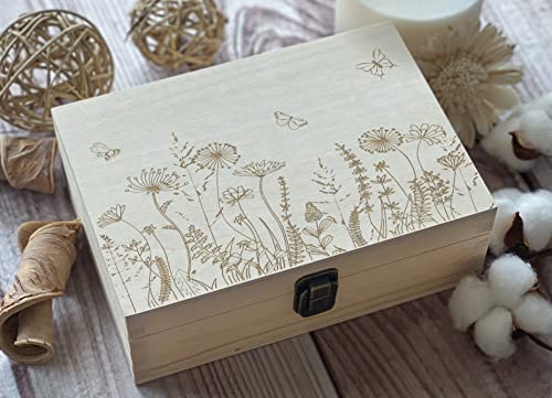 Flowers And Butterflies Wooden Box Love Gift For Women Friend Gift Keepsake Box Memory Box Gift For Anniversary Wedding Box Best Friend 30Th Birthday Gift 8.5 In X 6 In X 3 In Natural Color #TOP2