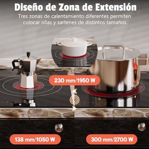 Miniatura 2 de Karinear Vitroceramica 3 Fuegos, Placa Eléctrica 60cm De Vidrio Cerámico, Placas Vitroceramicas De Control Táctil, Encimera Placa De Temporizador, Bloqueo Para Niños, 5700w