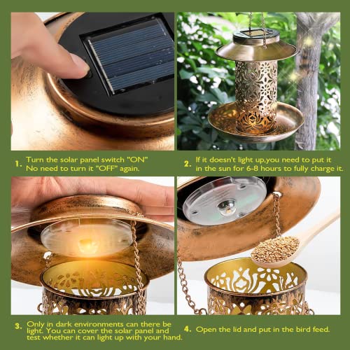 Fanfx Solar Bird Feeders For Outside Hanging-Metal Waterproof Outside Wild Bird Feeder-Cardinals Feeders-Solar Garden Lantern With Hook As Gifts For Bird Lovers(2Lb Heavy Duty Birdfeeders) #TOP6