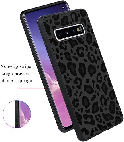 Miniatura 5 de KANGHAR Funda compatible con Galaxy S10 Plus, diseño de leopardo negro, textura de neumáticos antideslizante + a prueba de golpes, funda protectora