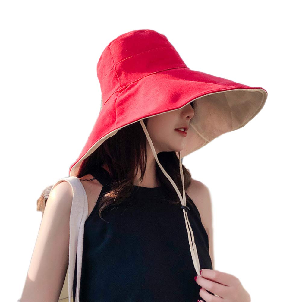 Phayee Phayee Sombrero de Pescador de ala Ancha Sol Plegable de Verano para Mujer Sombrero Anti-UV Sombrero de Playa para Mujer Sombrero de Verano con ala Ancha y cordón antitanque