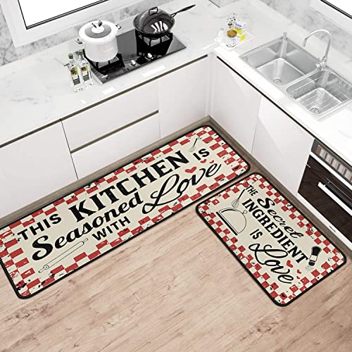Ideasonna Red Kitchen Rugs Sets Of 2 Buffalo Plaid Check Kitchen Rug Washable Non-Slip Kitchen Sink Floor Mat Red Kitchen Decor #TOP2
