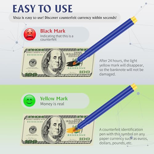 TYSM-CC 10 Stück Profi Geldscheinprüfer Stifte – Ultimative Falschgeld-Erkennung mit schneller Prüfung & hoher Genauigkeit – Kompakt, wiederauffüllbar für Einzelhandel, Banken, Supermärkte