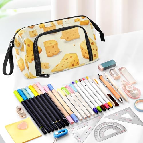 Image of Big Capacity Pencil Case,Cheese Pen Bag Pouch Holder Stationery Bag School College Office Organizer for Teen Adults Student