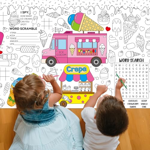 Image of Naozinebi Ice Cream Giant Coloring Poster for Kids Summer Large Coloring Tablecloth Big Paper Sheets Page Sweet Theme Table Cloth DIY Activity Game Art Crafts Mat Wall Home Party Decoration Supplies