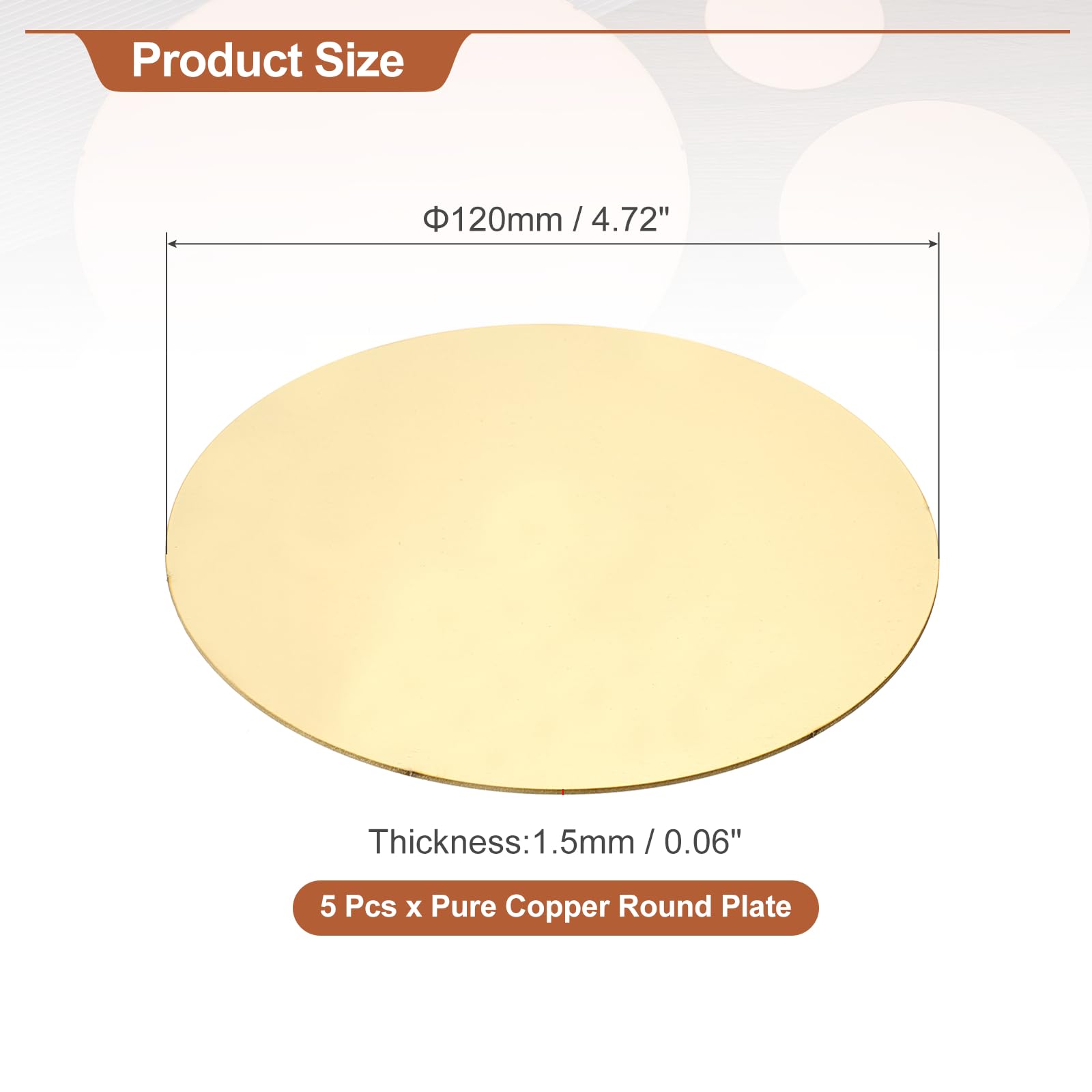 QUARKZMAN 5 Stk Runde Messingplatte 120mm(4.72") Dia Reine Kupferbleche 1.5mm H62 Messing Kupfer Metallblech Für Handwerk DIY Elektroreparaturen Industrielle Verwendung Metallprägung