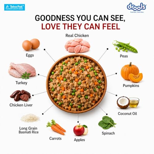 Image of Drools Dog Fresh Food Tetra Pak Chicken & Turkey, for Adult & Puppy, 150g | High Protein, 90% Real Meat | No Preservatives | Retains Freshness & Flavours | Ready to Serve | One Pack Per Meal