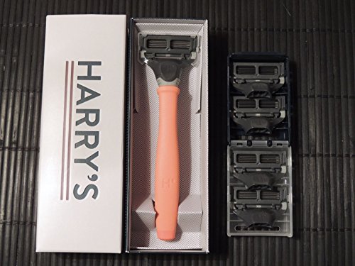 Harry's Newest Design Orange Truman Shave Handle with 5 Razor Blades Cartridges