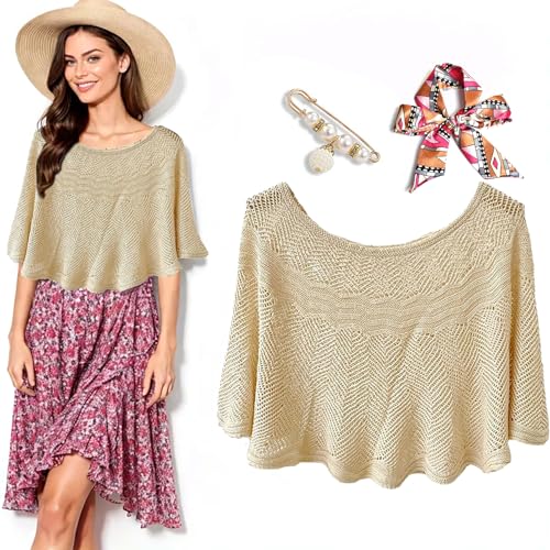 Knitted Sun-Proof Shawl,Ice Silk Shawl,Knitted Sun-Proof Summer Shawls,Shawl With Pearl Clips for Evening Dresses