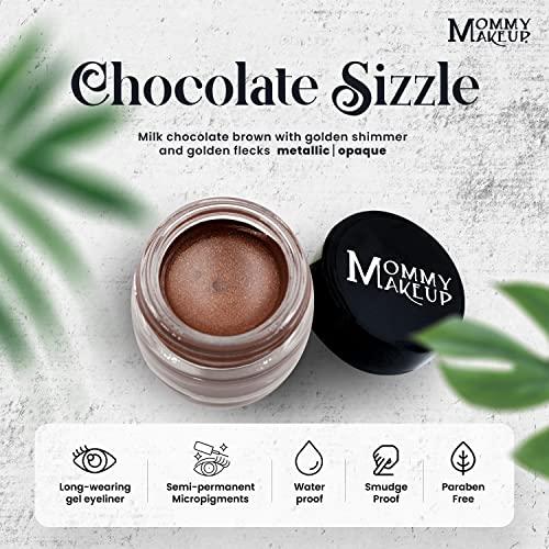 Mommy Makeup Waterproof Stay Put Gel Eyeliner With Semi-Permanent Micropigments - Smudge-Proof, Long Wearing, Paraben-Free - Chocolate Sizzle (Milk Chocolate Brown With Golden Shimmer/Golden Flecks) #TOP1