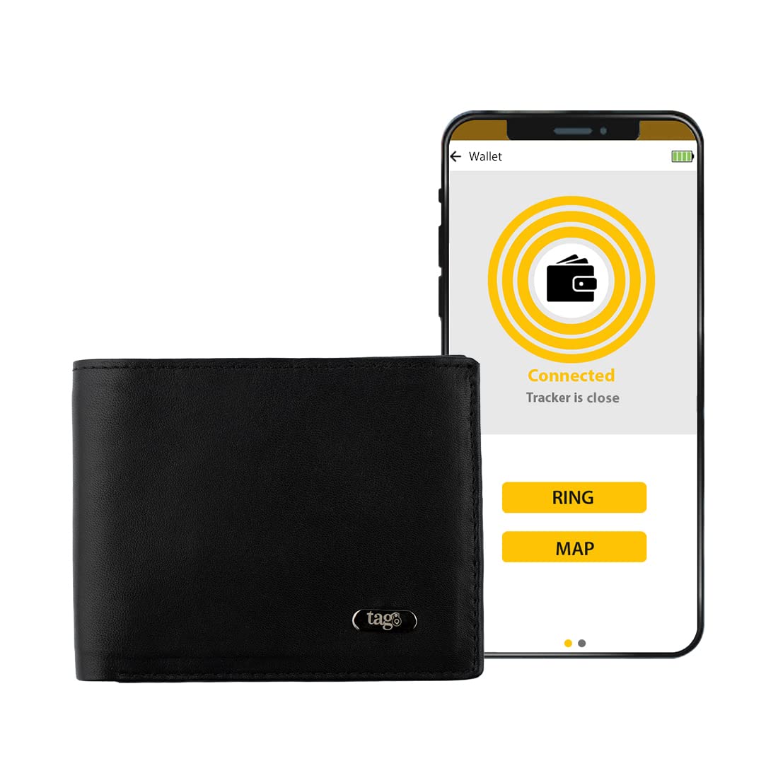 tag8 Leather Mens Dolphin BLE-Tech Wallet (Black) with Separation Alert, GPS Last seen Location, RFI