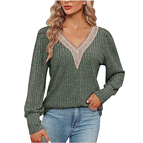 Suéter feminino casual de outono com decote em V, blusa de crochê solta de manga comprida plus size