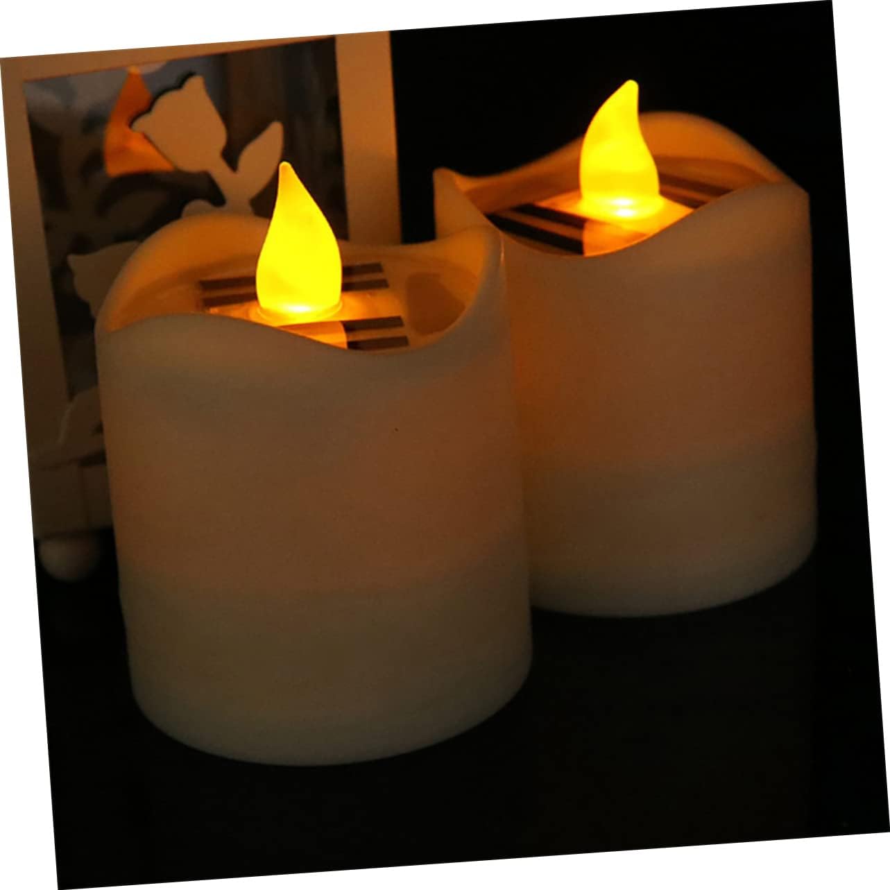 DOITOOL 12pcs Solar Flameless Candle Lights Solar Rechargeable Tea Wax Lamp for Outdoor Use and Safe Design for Garden Decor and Ambiance