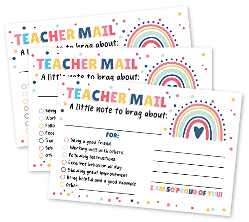 50 cartões motivacionais Boho Rainbow Happy Mail para professores - sala de aula com bom comportamen