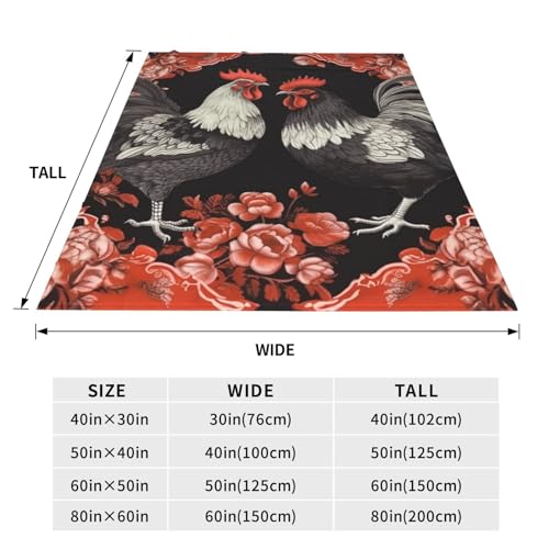 Couverture en flanelle douce microfibre coq fleurs rouges lit - 4