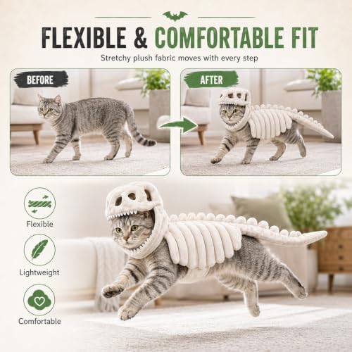 Dinosaur Costume for Dogs & Cats, Plush T-Rex Skeleton Halloween Pet Outfit (Glow,X-Large) - 5