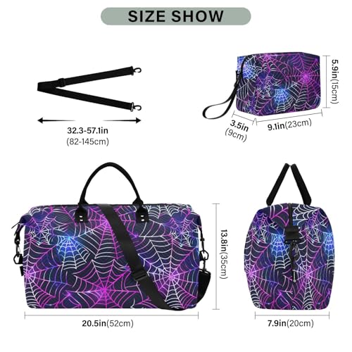 Halloween Travel Gym Bag, Halloween Spider Web A Weekender Overnight Duffle for Women with Toiletry Bag Travel Swim3