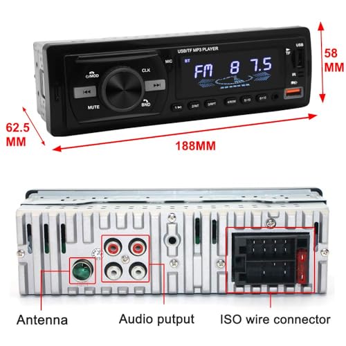 Image of AUTO SNAP Car Player Single Din MP3 TF /BT /AUX /SD Card Slot Dual USB Ports with Remote Control Universal Fit Panel Bluetooth Connectivity