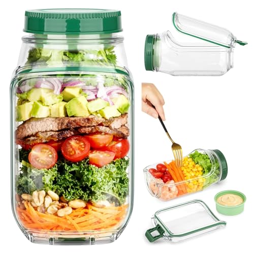 VIVIZEN Salad Pod Mason Jar Side Open - With Leakproof Dressing Container Lid-to-Bowl Design Reusable Salad Jar with Side Opening & Salad Container for Lunch & Meal Prep (7.5x3.9x3.5 1PCS)