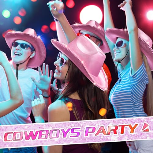 Image of Kigeli 10 Pcs Lights LED Cowboy Hat for Adult LED Flashing Hat for Western Cowboy Women Men Role Play