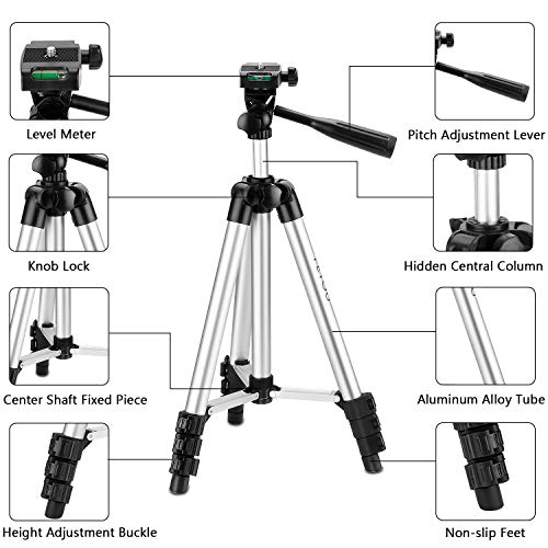Phone Tripod,PEYOU 50" Aluminum Camera Tripod + Wireless Remote Shutter + 360°Rotation Smartphone Holder Mount Compatible for iPhone Xs Max XR X 8 7 6 Plus,for Samsung Galaxy Note 9 8 S10 S9 S8 Plus