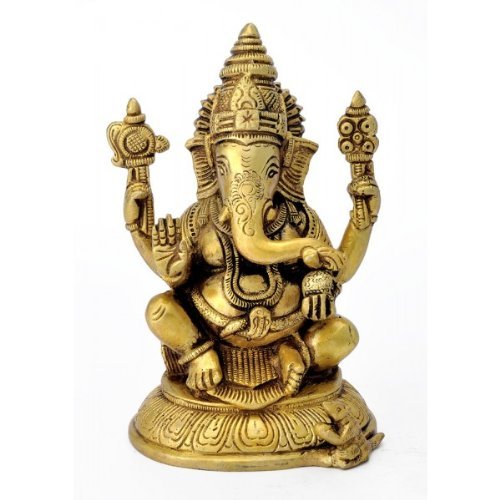 Statue Chaturbhuj Ganesha en laiton un cadeau de pendaison de crémaillère