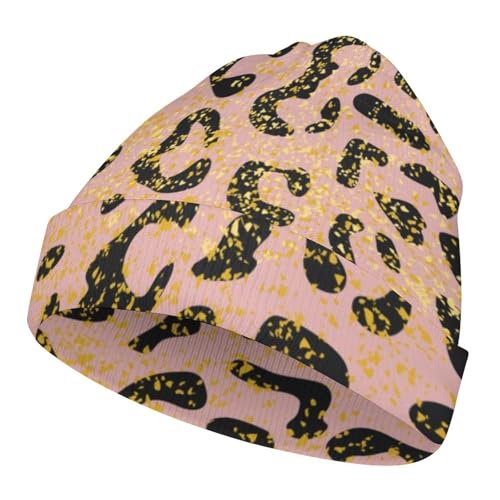 Rose Gold Glitter Ombre Leopard Pattern Kids Beanie Hat for for Girls Boys Children Cap Winter Knitted Chemo Cancer Headwear Accessories Gifts Decoration