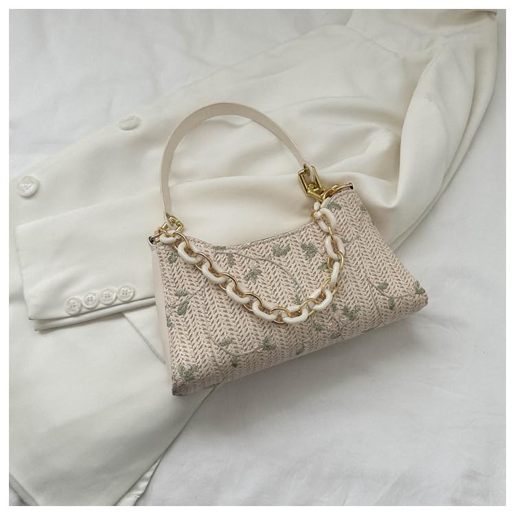 White Weave Bag 1 Piece，Woven Single Shoulder Underarm Bag, Practical for Errands and Outings, Lightweight Stylish3