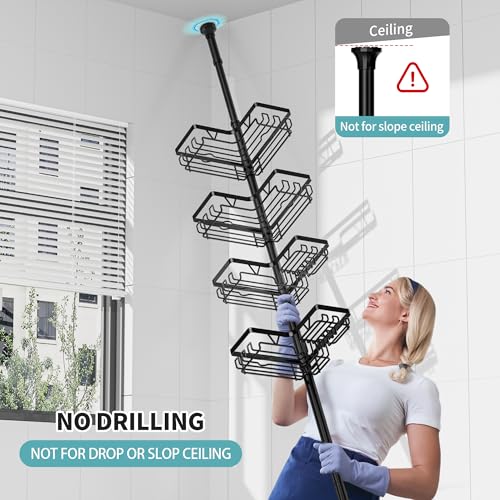 Image of KEGII Corner Shower Caddy Tension Pole with Toothbrush Holder | Adjustable Shower Organizer with Soap Holder and Hooks, No Drilling Rustproof Bathroom Shelf Storage Rack, Fits 25-114.2 Inch