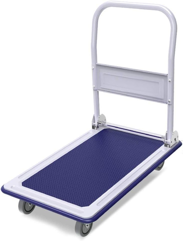 Folding Hand Cart Platform Trolley Heavy Duty Folding Hand Trucks Hand Folding Truck Cart With Mute Wheels, 100Kg Load Capacity, 7 Colors, 2 Sizes (Color : Blue, Size : 73X47X84cm)