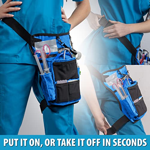 Image of Nurse Fanny Pack w /Elastic Leg Band - Multi Compartment Waist Organizer Tool Bag for Students, Practitioners & Medical Professionals (Ocean Blue)