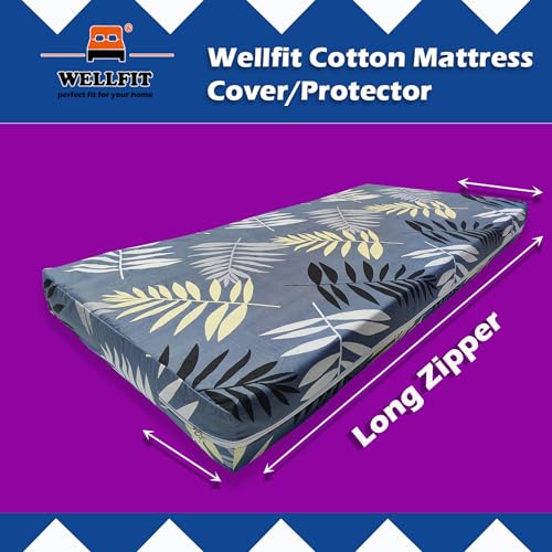 Image of WELLFIT Premium Glace Cotton 300 TC Mattress Cover /Protector for Single Size Bed with Zip /Chain /4x6.25 ft / 48x75x6 inch
