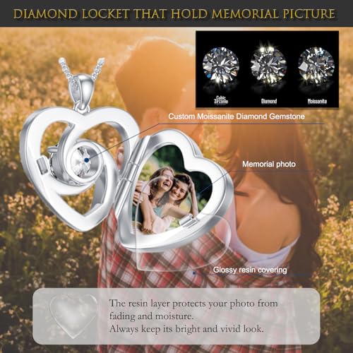SOULMEET Personalized 10k 14k 18k White Gold 1 ct Moissanite/Diamond Locket That Holds Picture Diamond Photo Heart Locket Necklace Gift for Beloved Ones with Gold Chain4