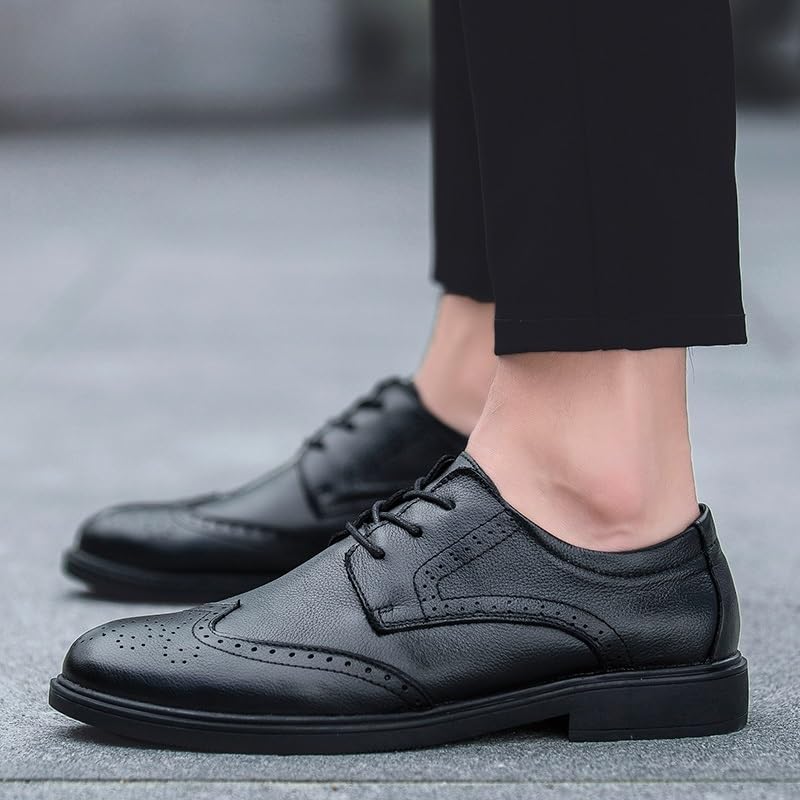 Mens Spanish Leather Oxford Dress Shoes Classic Lace Up Brogue Non Slip Rubber Sole Low Top Office Shoes for Business Professional4